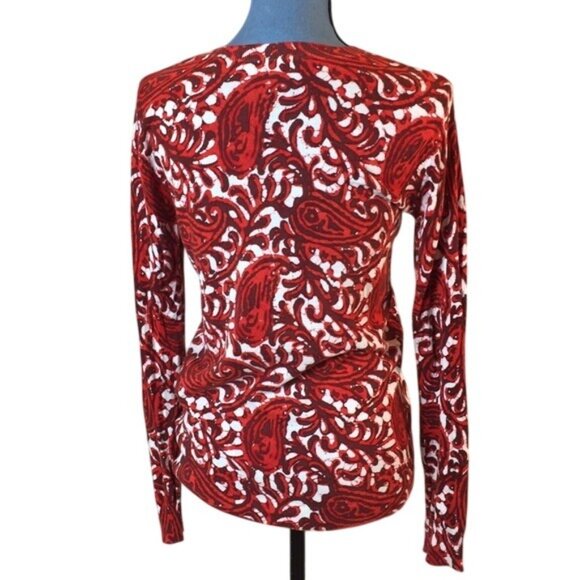 Michael Kors Womens Paisley Print Long Sleeve Sweater XS Red White - Picture 2 of 5
